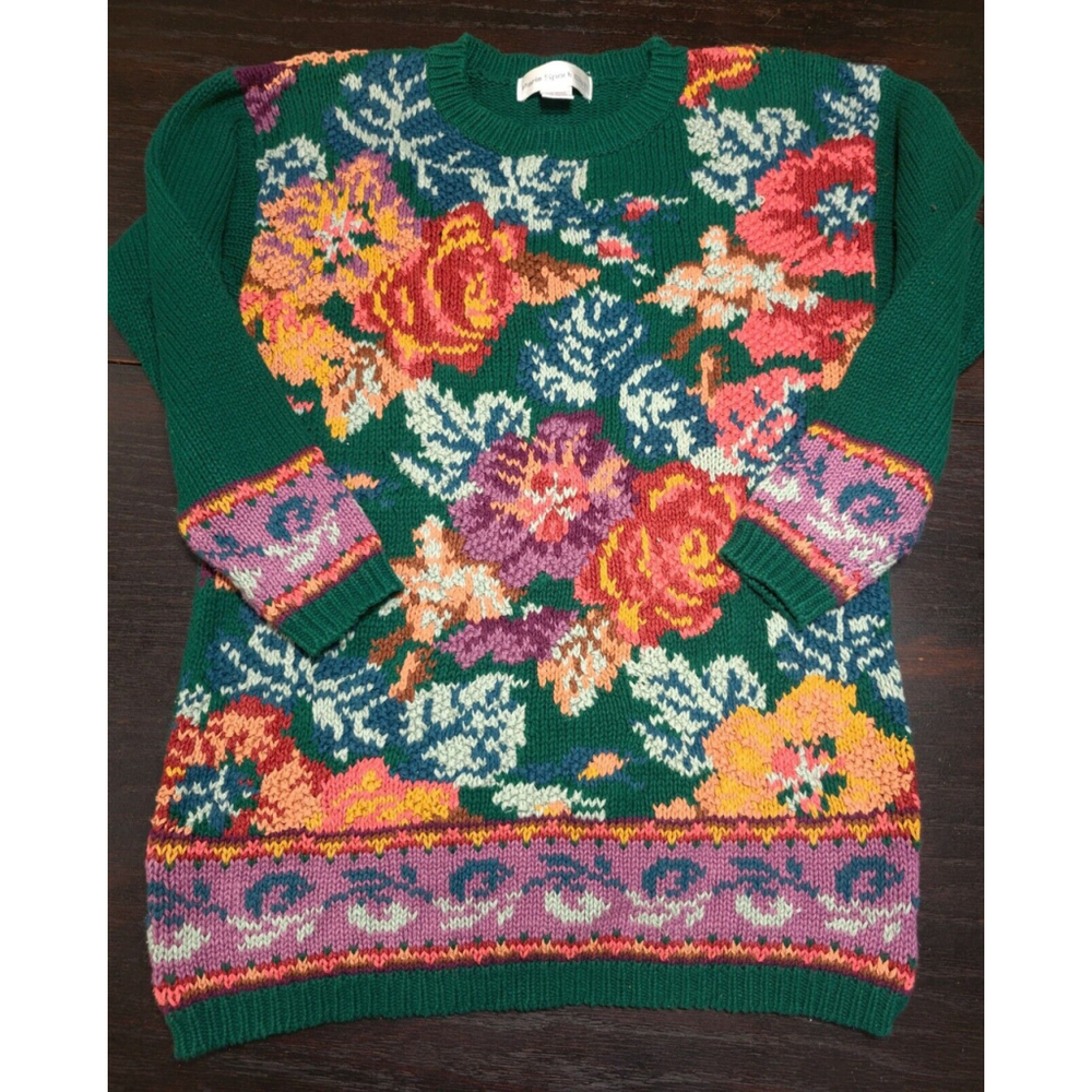 Beautiful Vintage Paris Sports Club Floral Sweater Womens Med